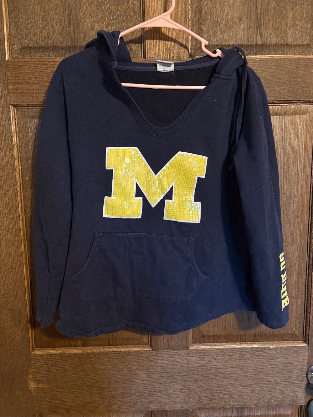 Kids Navy Hooded Pullover with Yellow 'M' Graphic